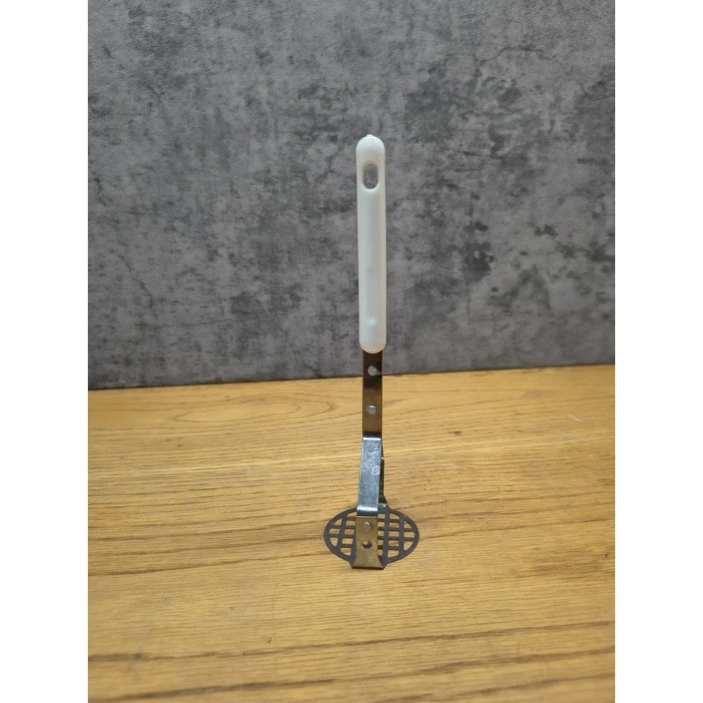 Vintage Stainless Steel Potato Masher With White handle